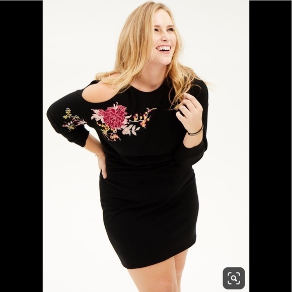 Maurice Cold Shoulder Floral Embroidered Black Dress - Picture 3 of 10